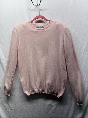 VTG Y2K Soft Pink Cashmere Crewneck Sweater Subtle Puff Shoulders Cottagecore